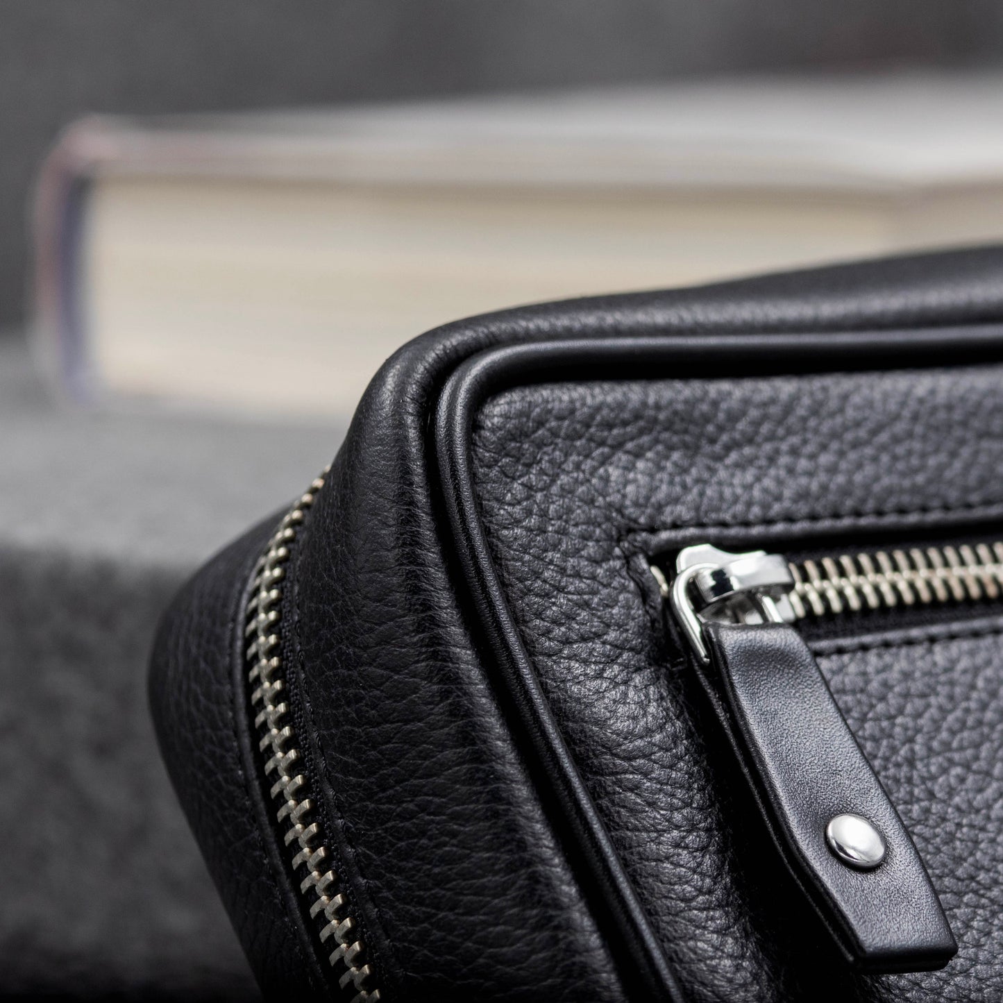 Tech pouch for cords, cables, electronics organization in leather