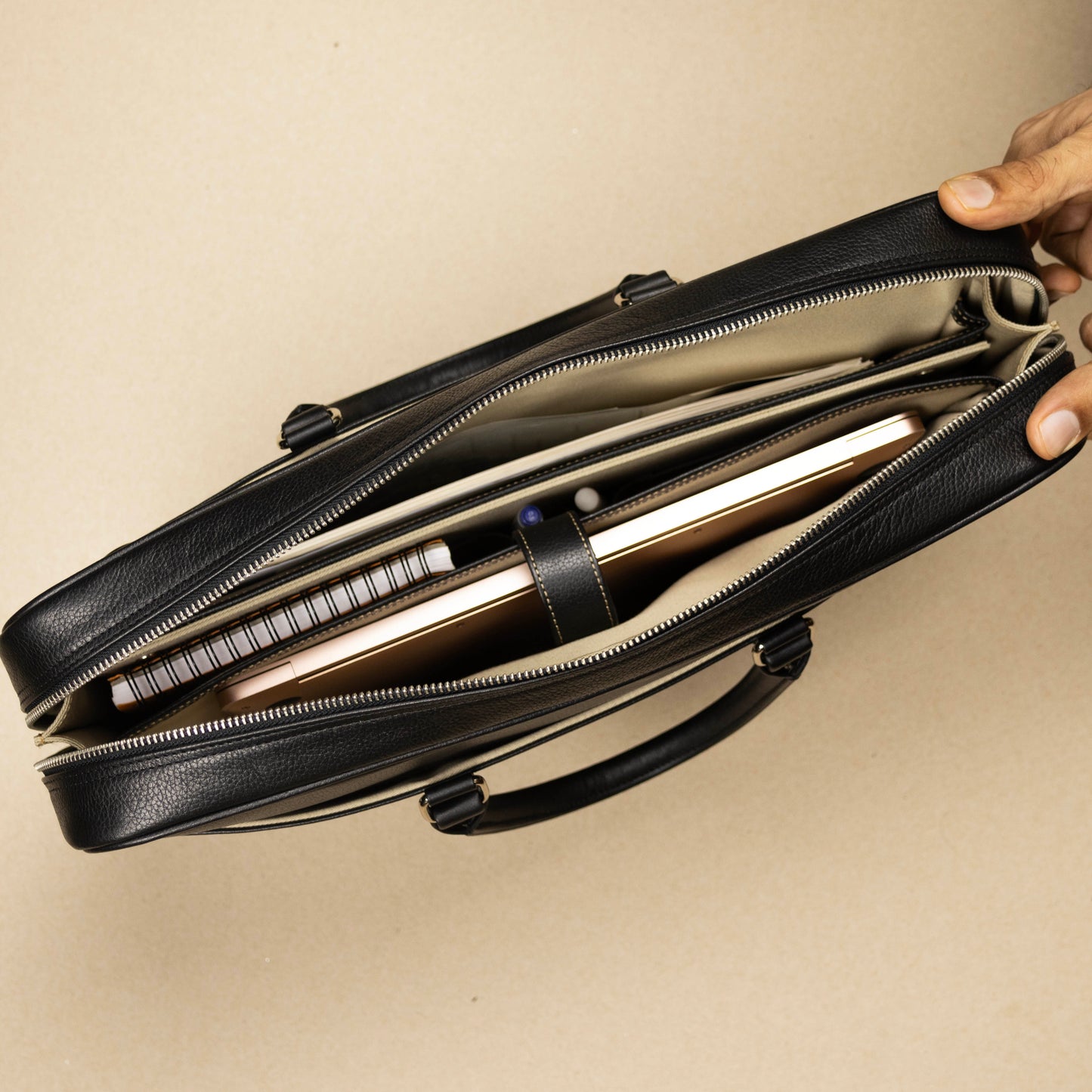 Slim Black Leather Briefcase for Men