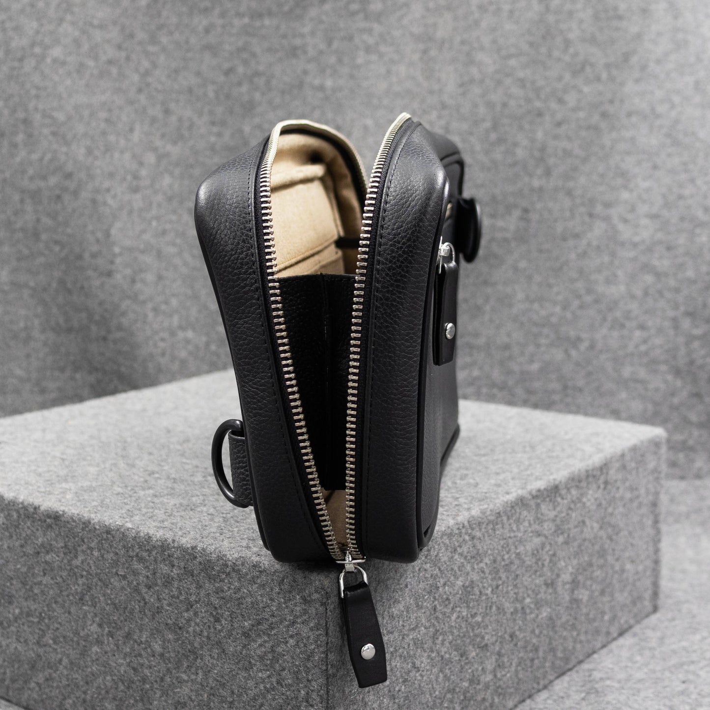 Tech pouch for cords, cables, electronics organization in leather