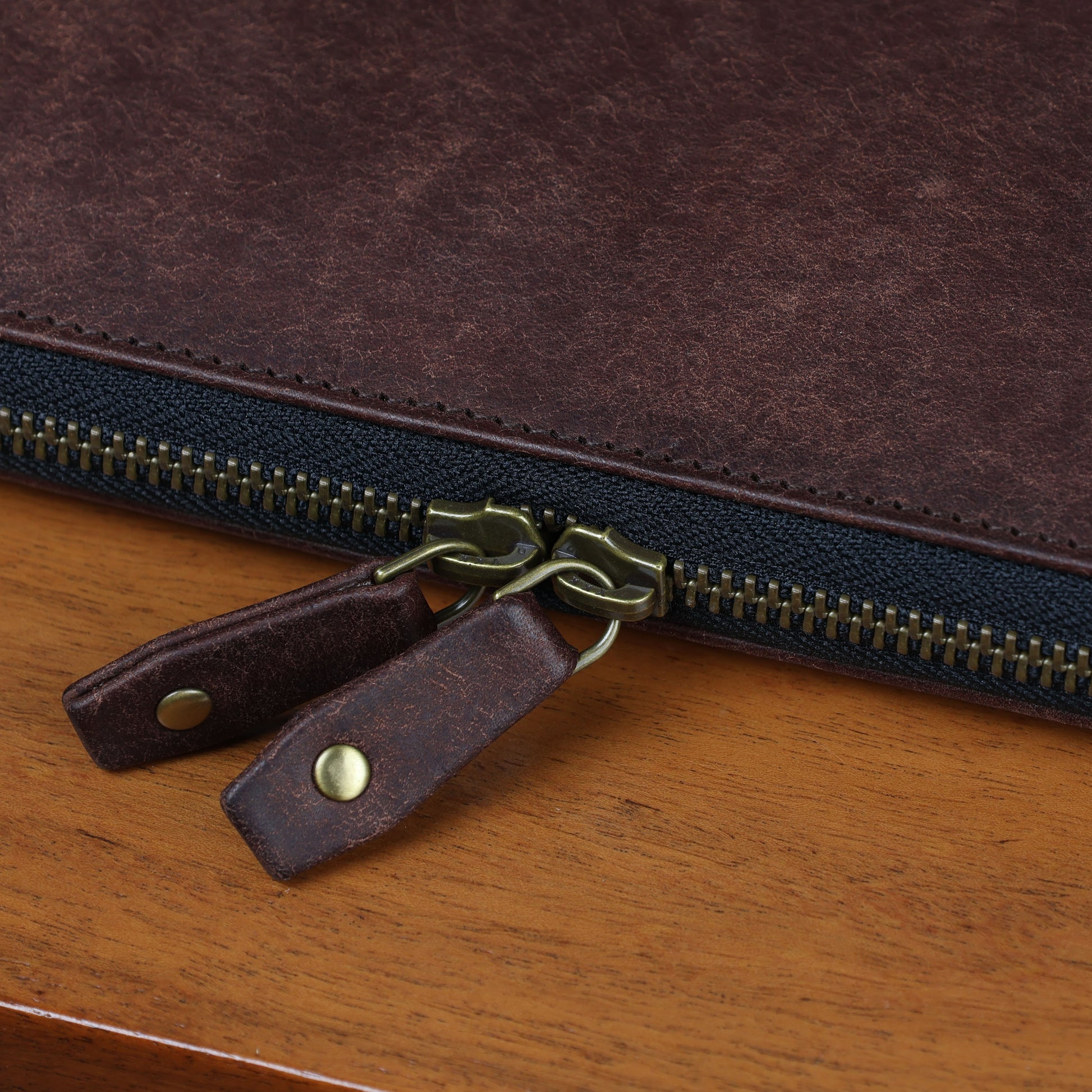 Vegetable Tanned Leather Laptop Case with dual zippers