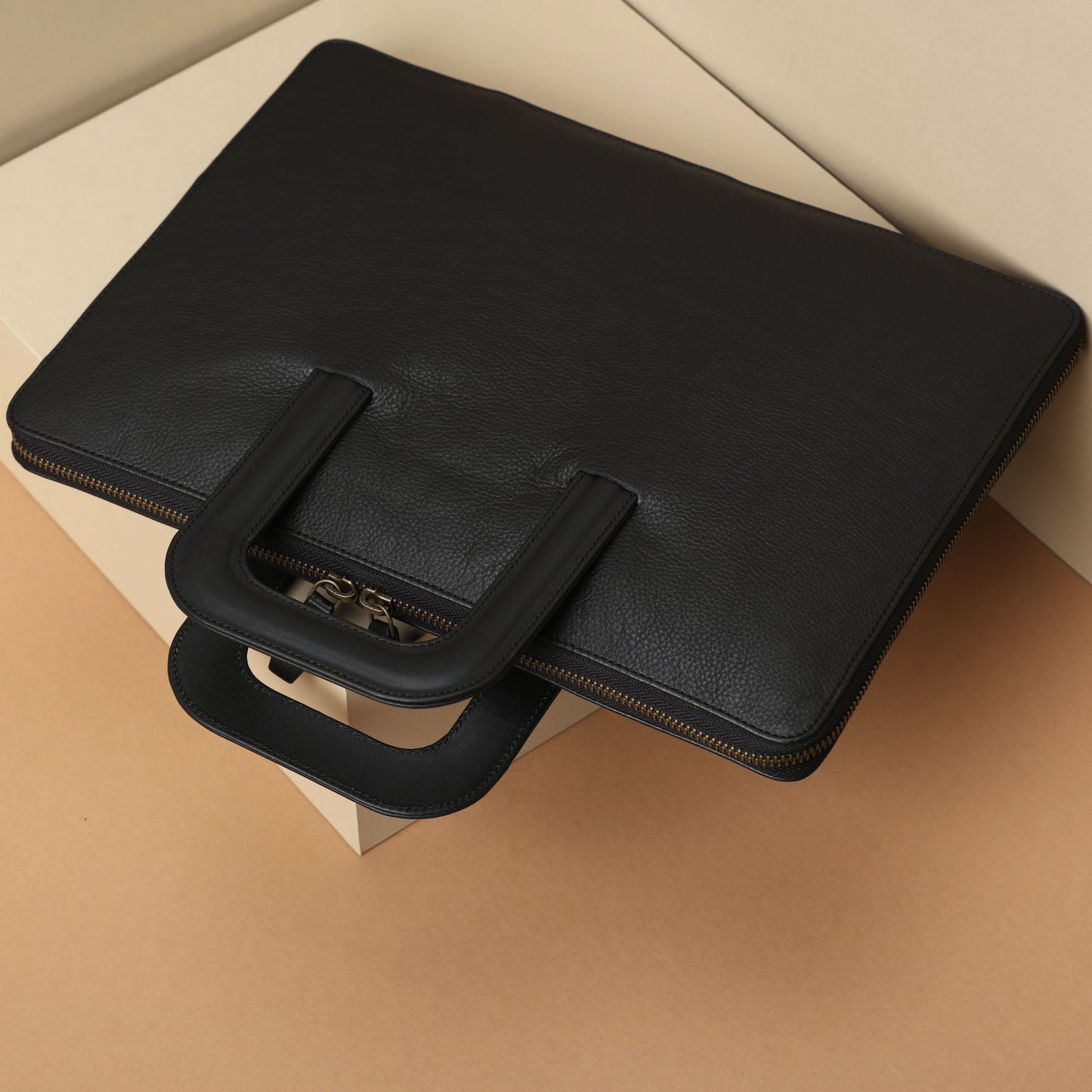 Leather Laptop Case Handles Black