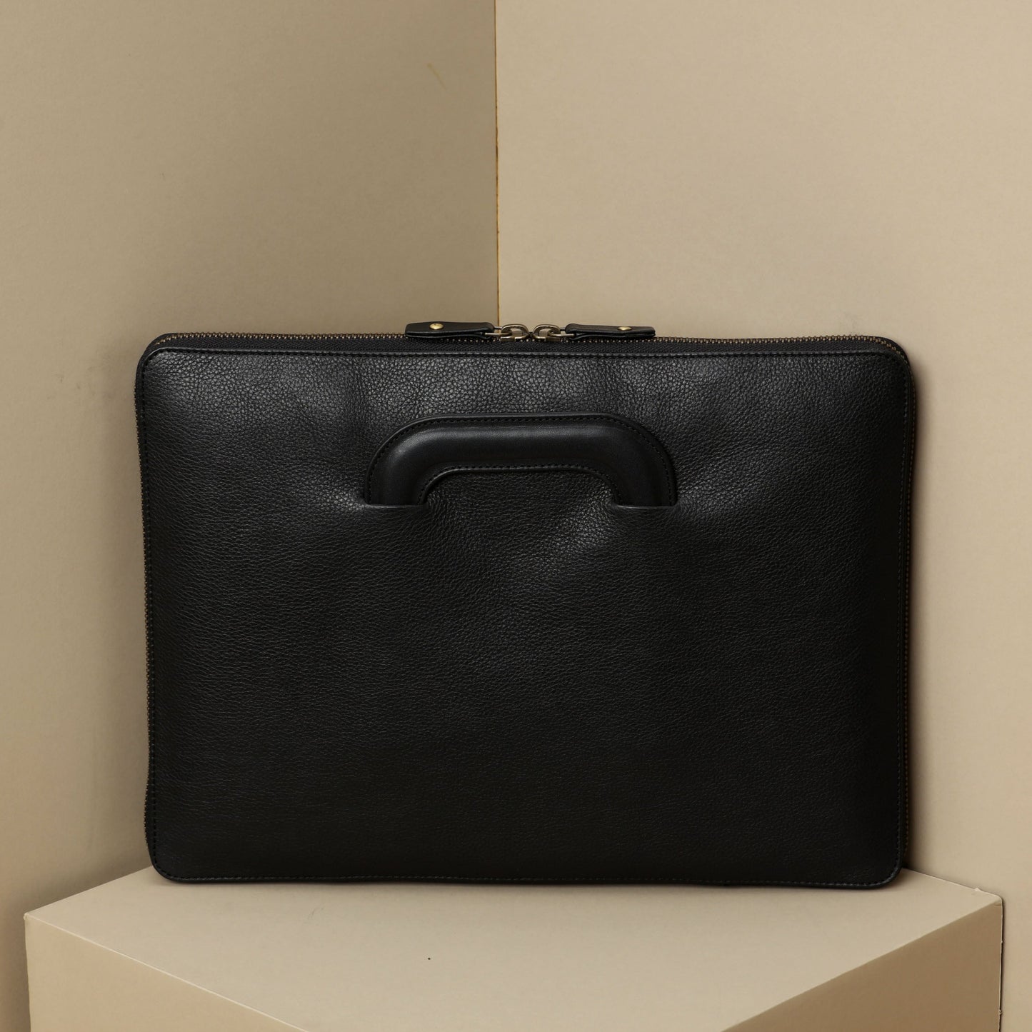 Leather Laptop Case Handles Black