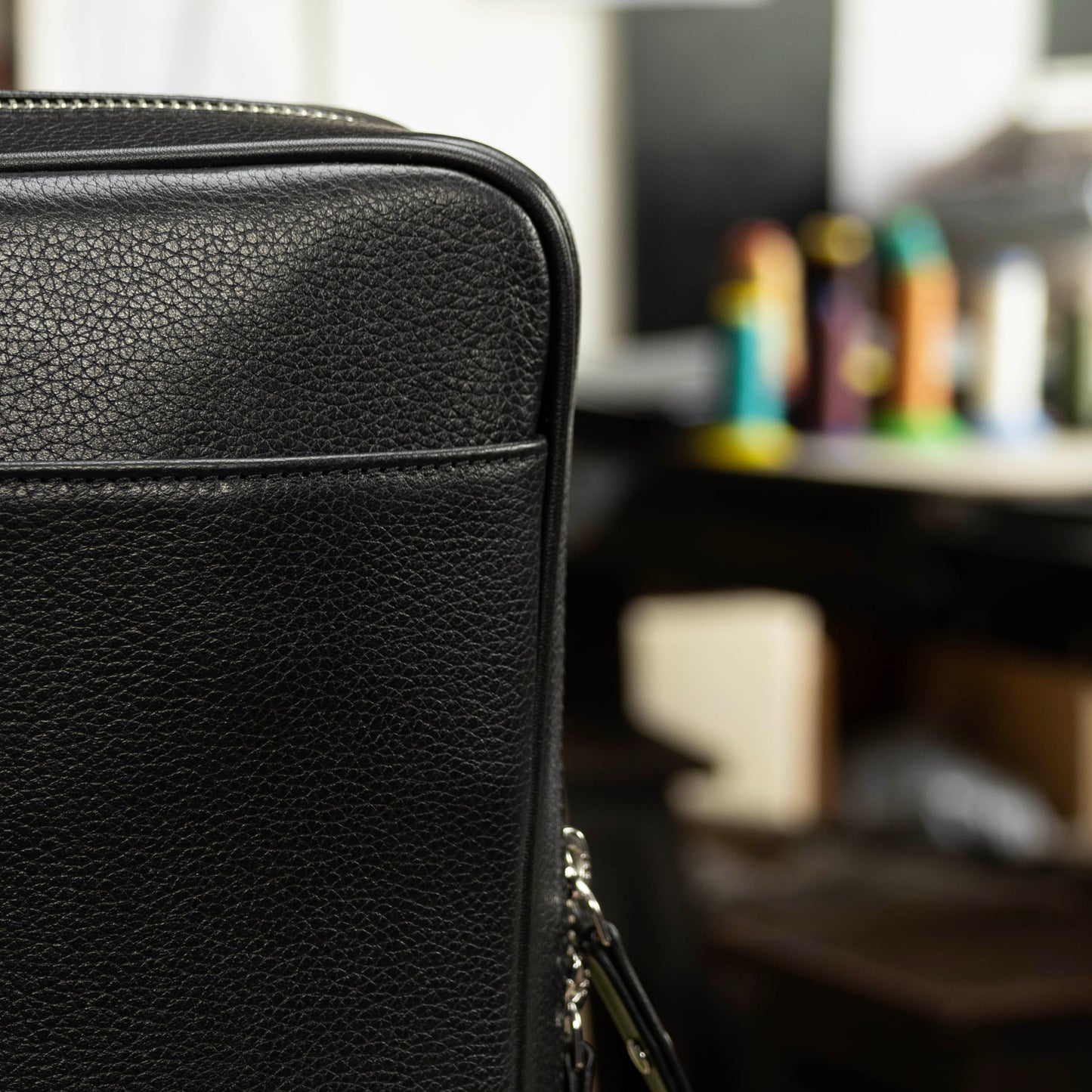 Slim black leather briefcase for men