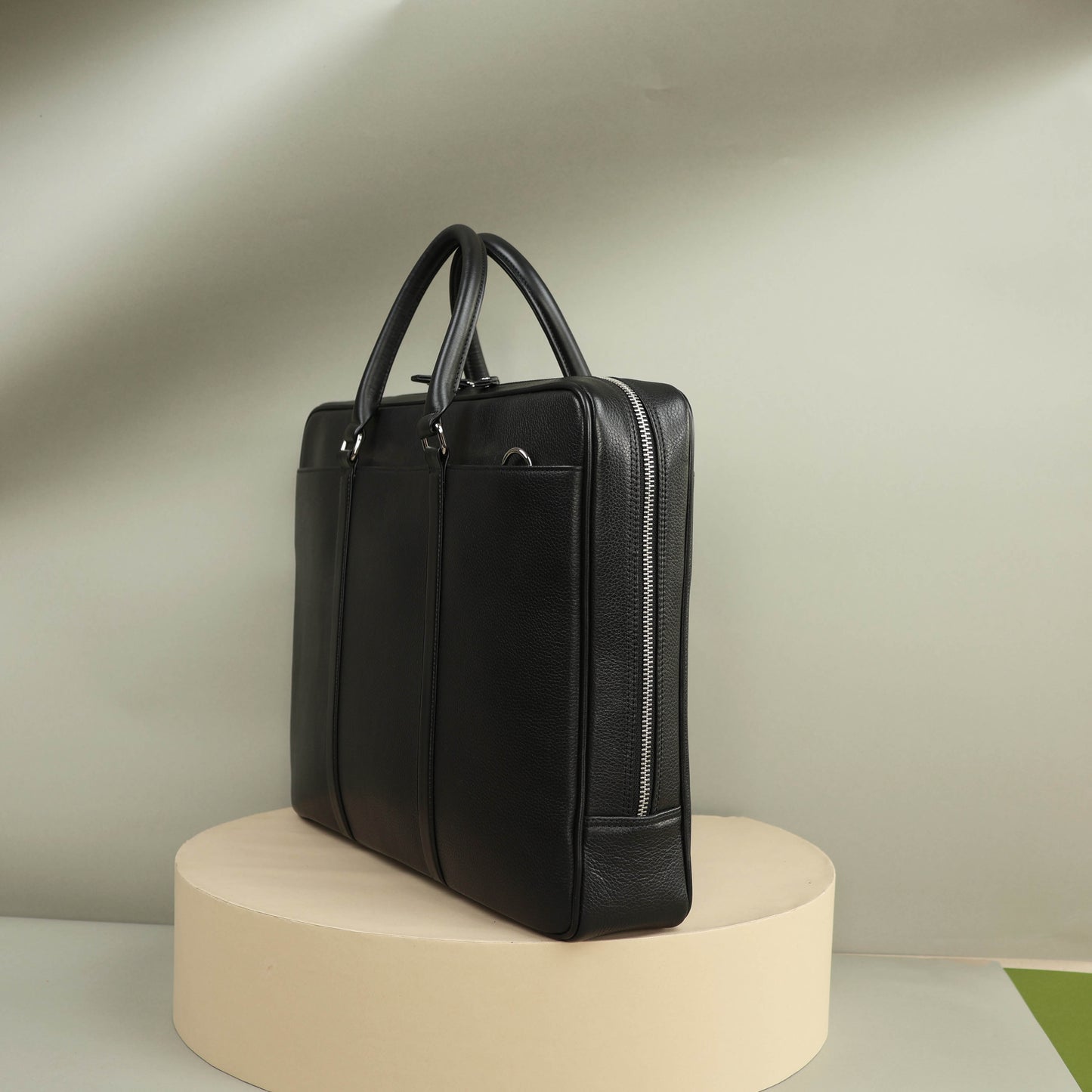 Slim black leather briefcase for men