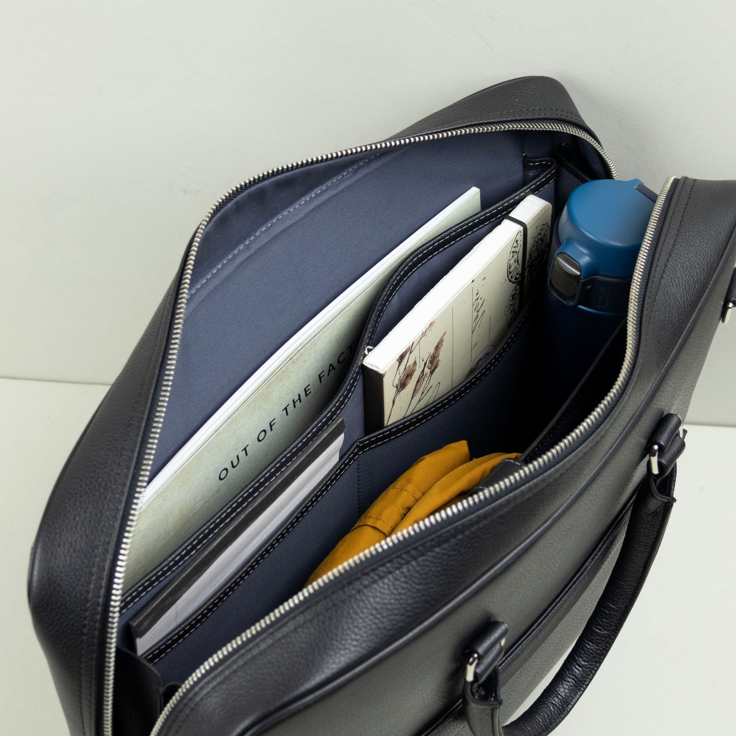 Slim Black Leather Briefcase for Men