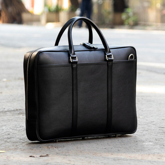 Slim Black Leather Briefcase for Men