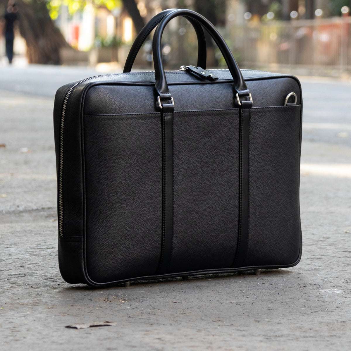 Slim Black Leather Briefcase for Men