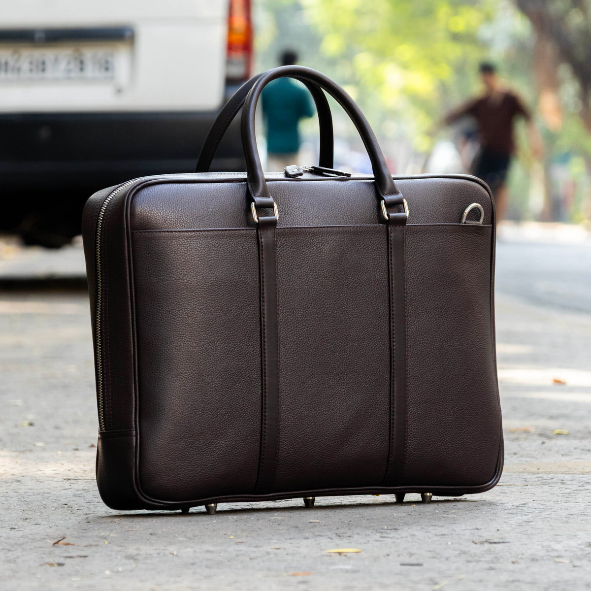 Slim Black Leather Briefcase for Men