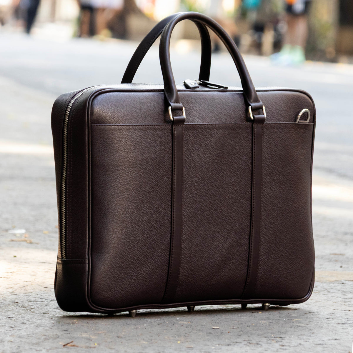 Slim Black Leather Briefcase for Men