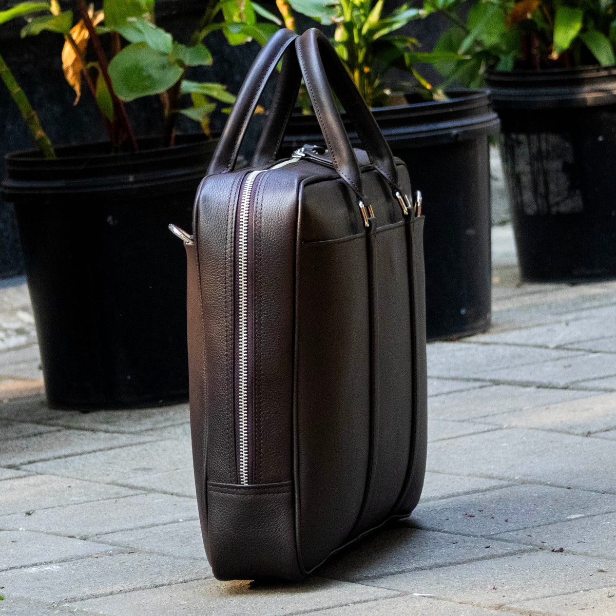 Slim Black Leather Briefcase for Men