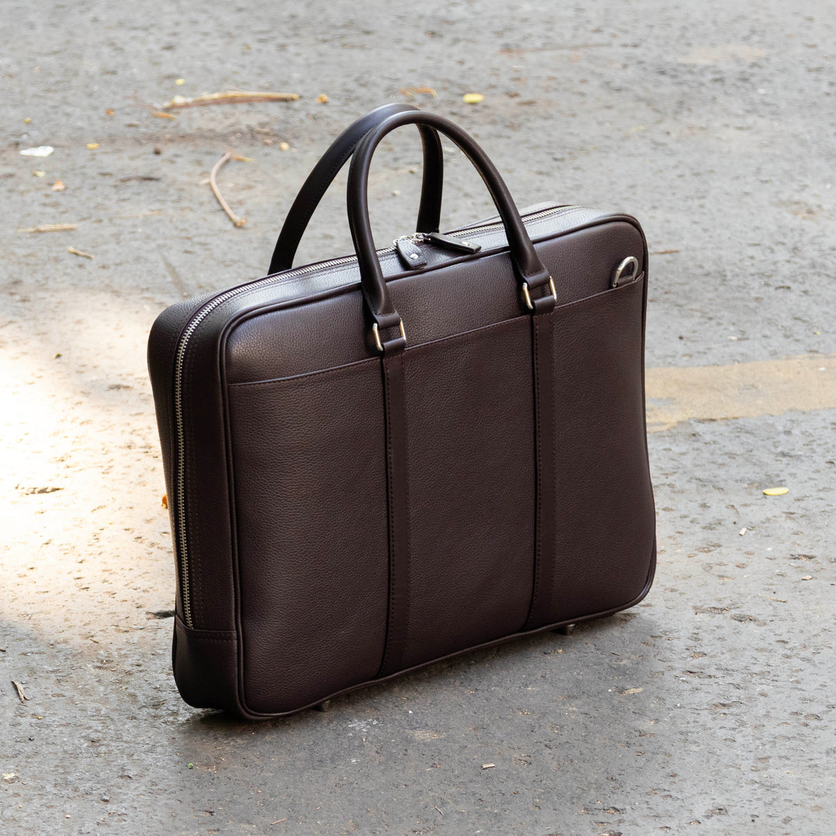 Slim Black Leather Briefcase for Men