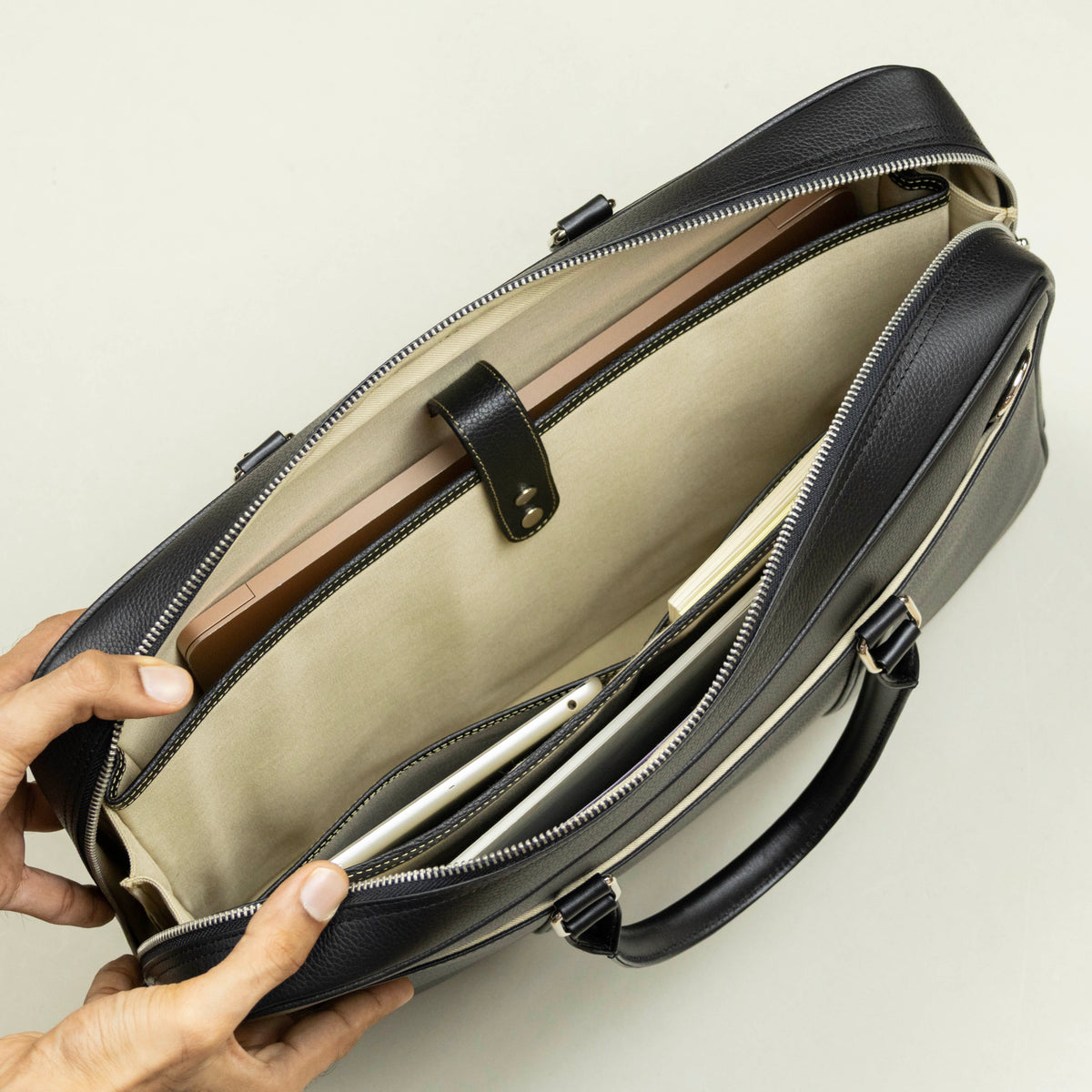 Slim Black Leather Briefcase for Men