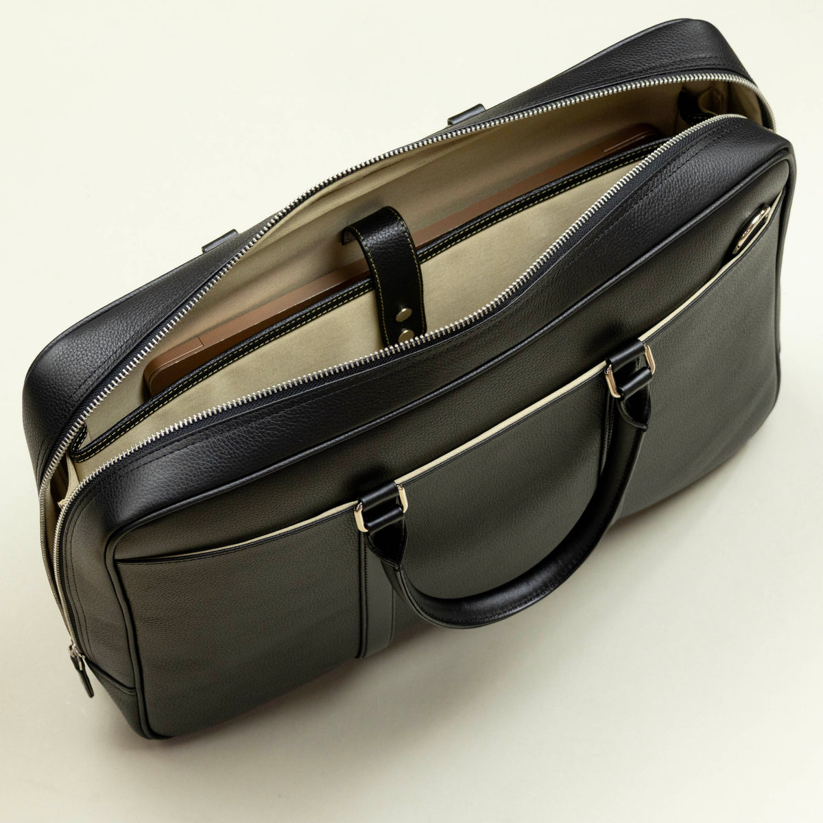 Slim Black Leather Briefcase for Men