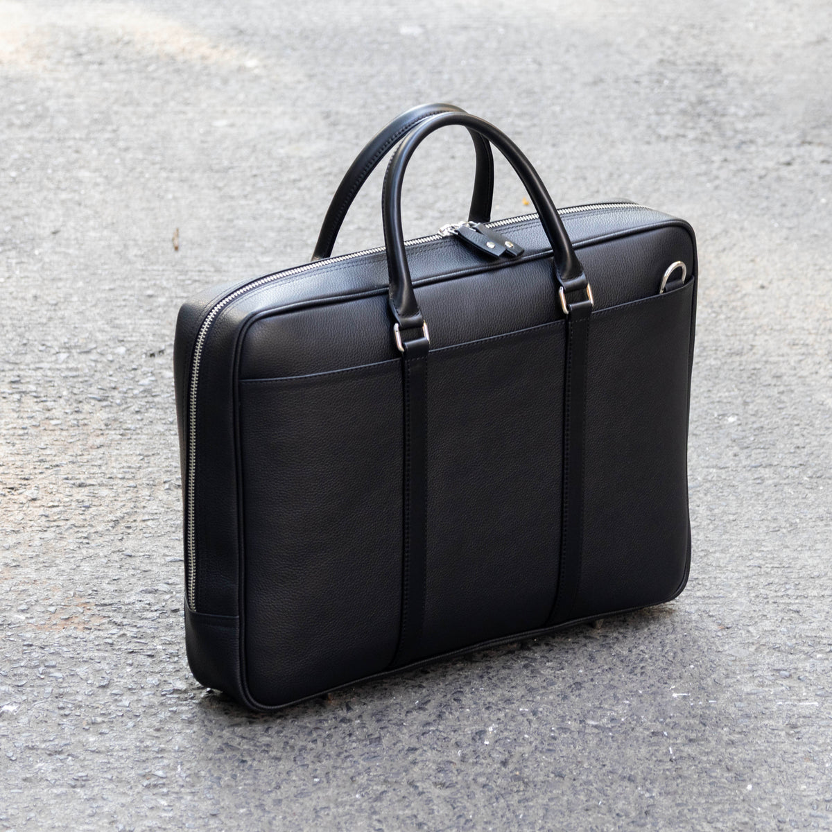 Slim Black Leather Briefcase for Men
