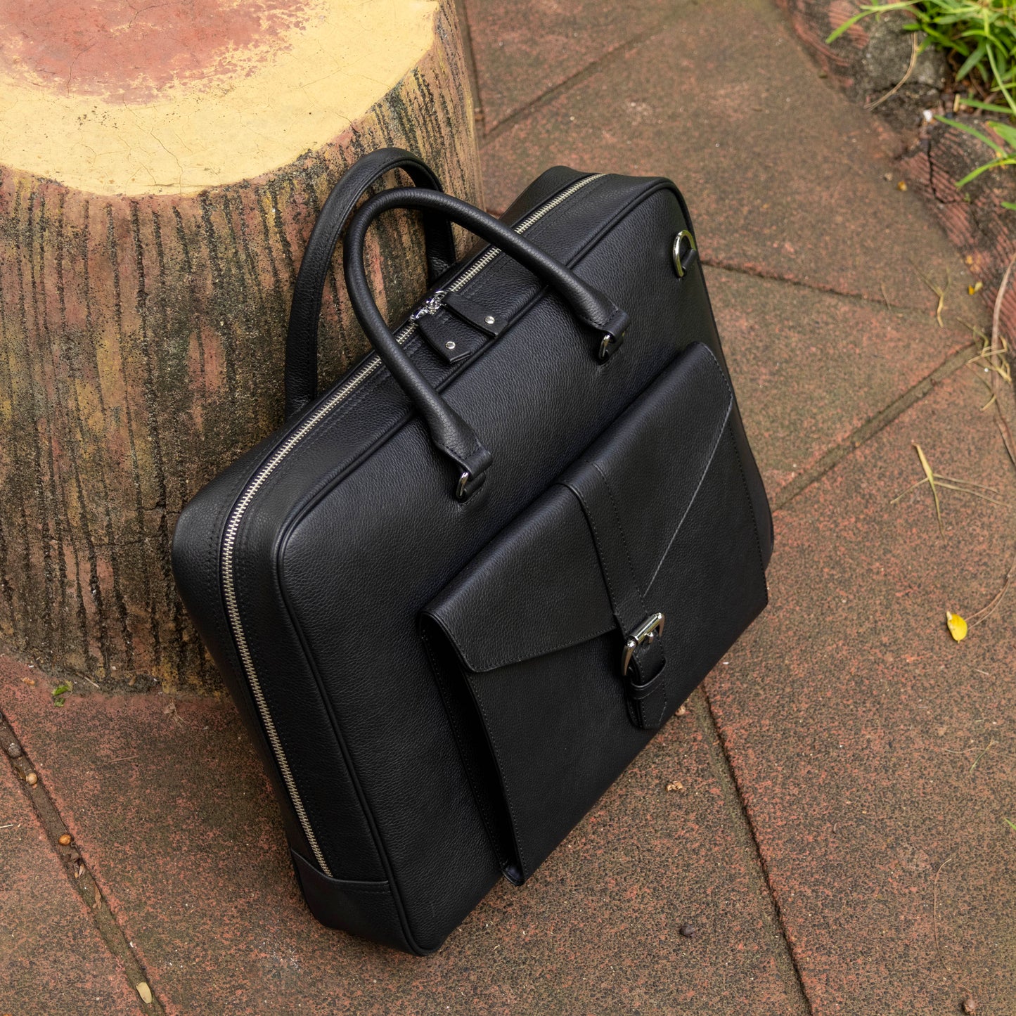 Leather Briefcase in Black - v2