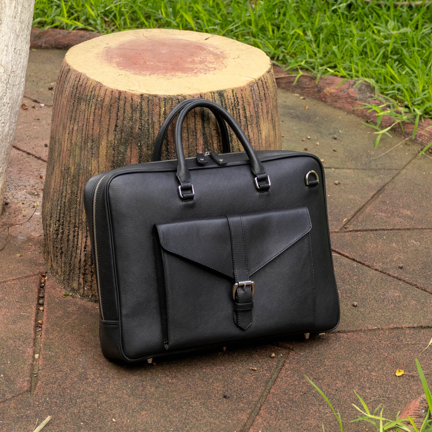 Leather Briefcase in Black - v2