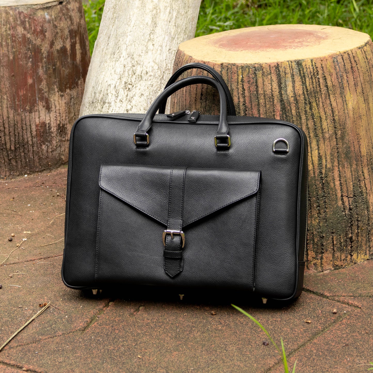 Leather Briefcase in Black - v2
