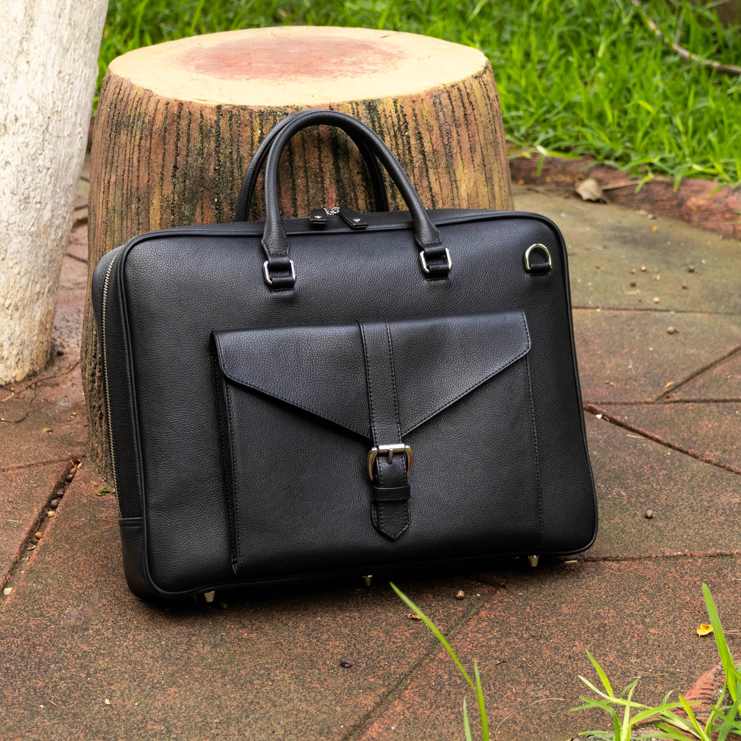Leather Briefcase in Black - v2