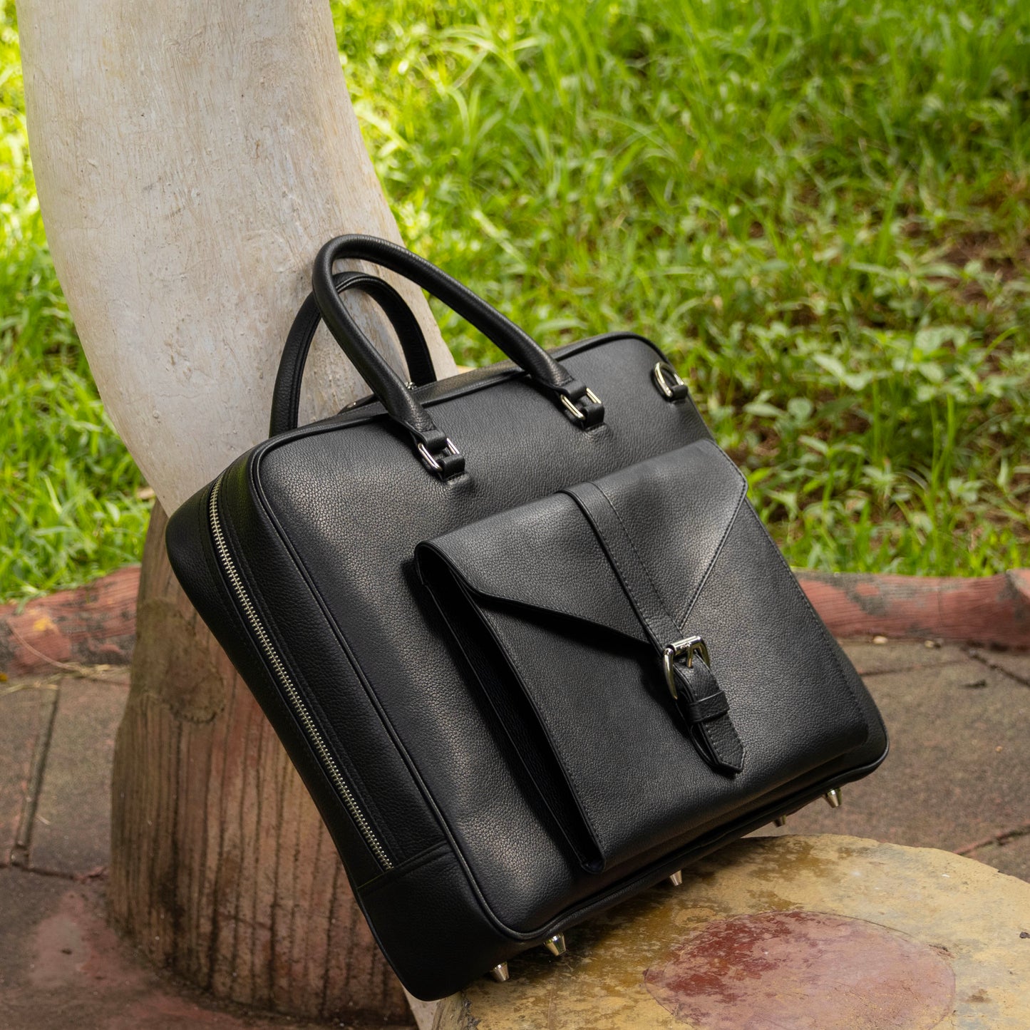Leather Briefcase in Black - v2