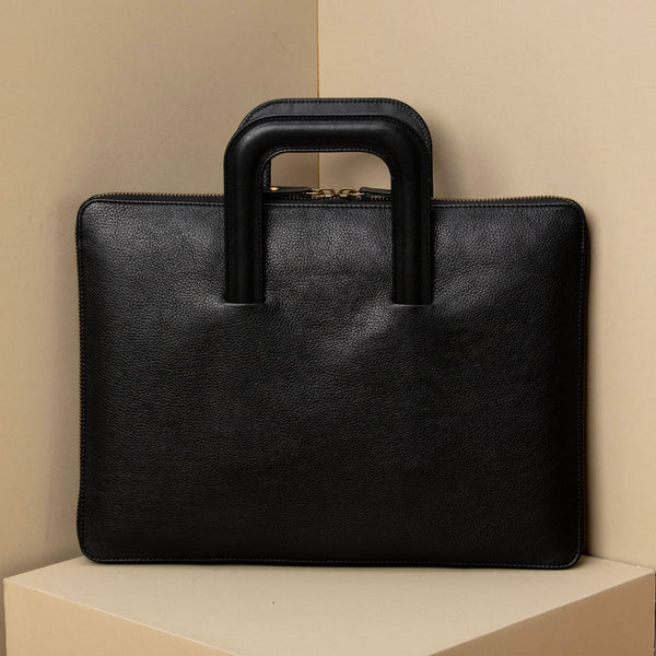 Leather Laptop Case with Handles - Black – Out of the Factory