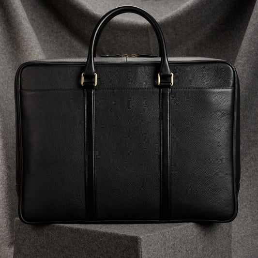 Slim black leather briefcase for men