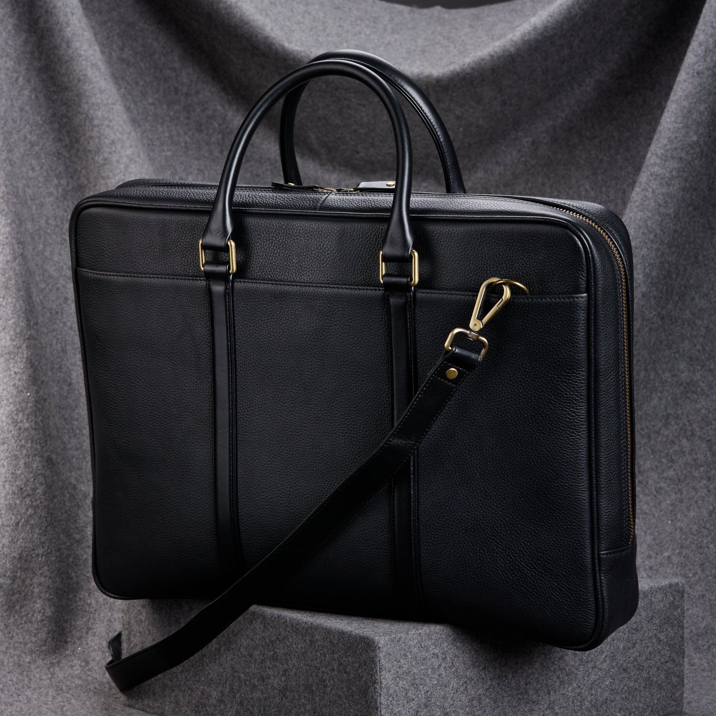 Black Leather Briefcase with shoulder strap