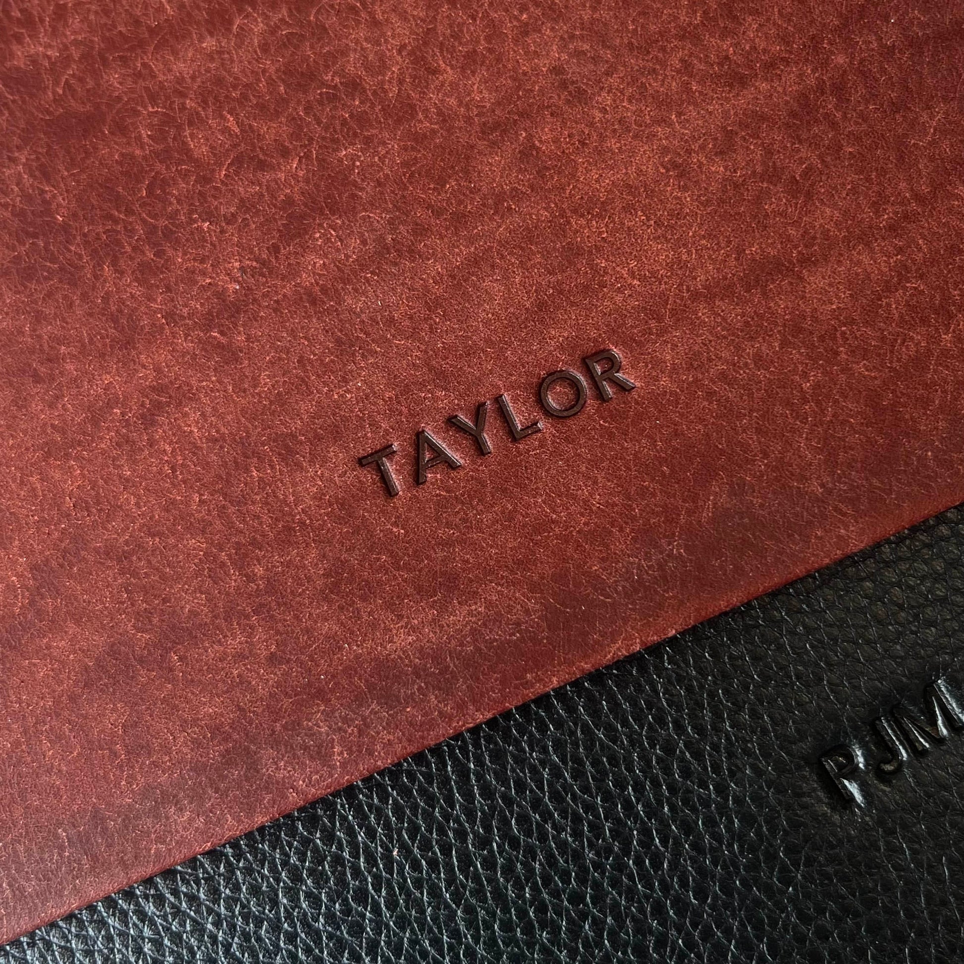 Personalize the case with heat stamping your name on leather. Add a touch of warmth