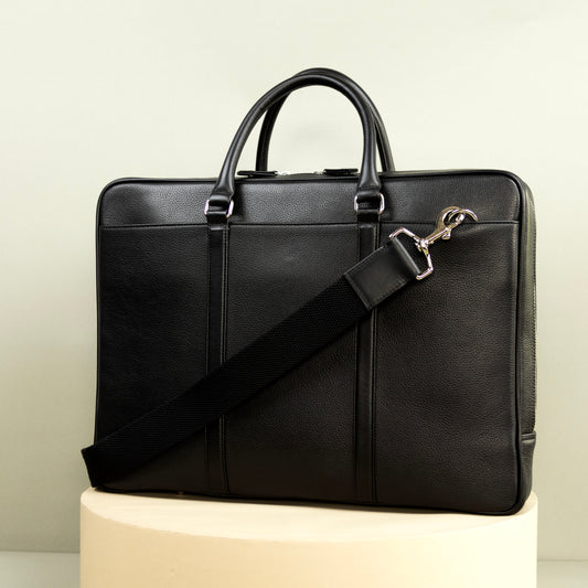 Slim black leather briefcase for men