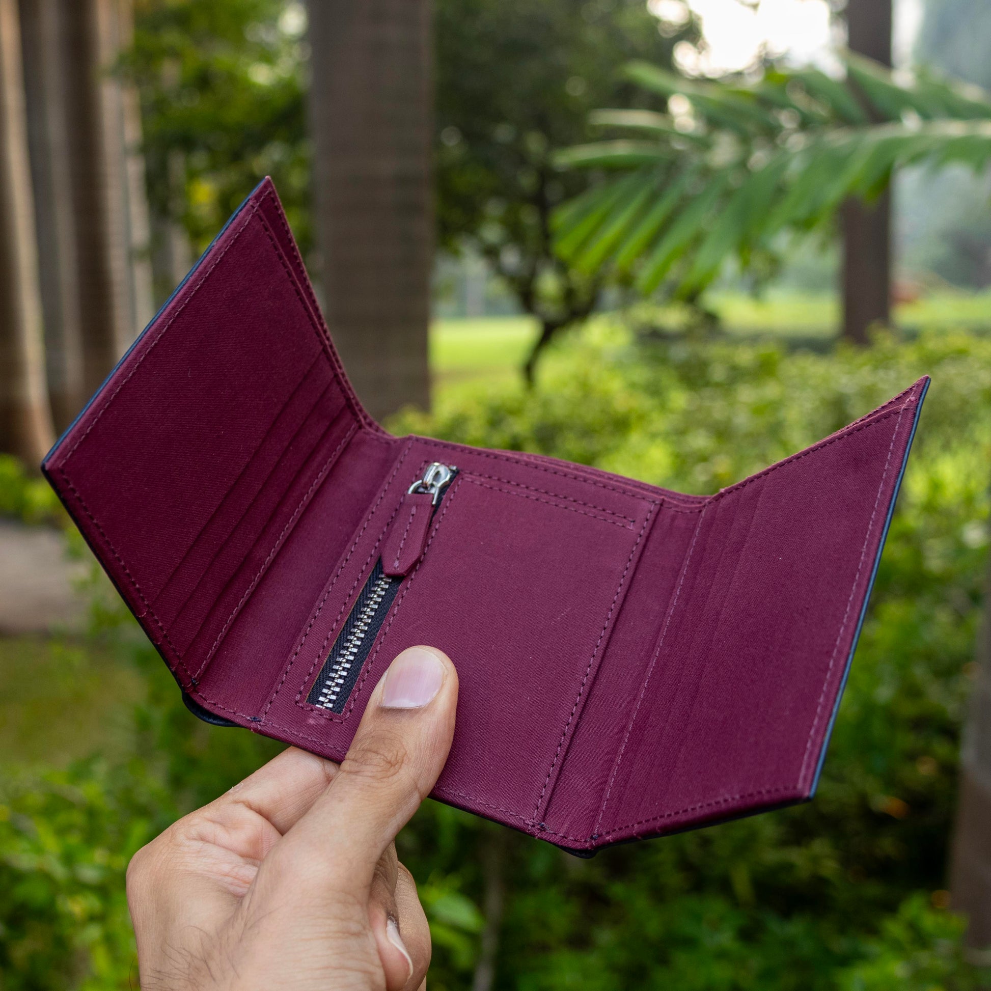 Leather Trifold Wallet with Canvas Interior