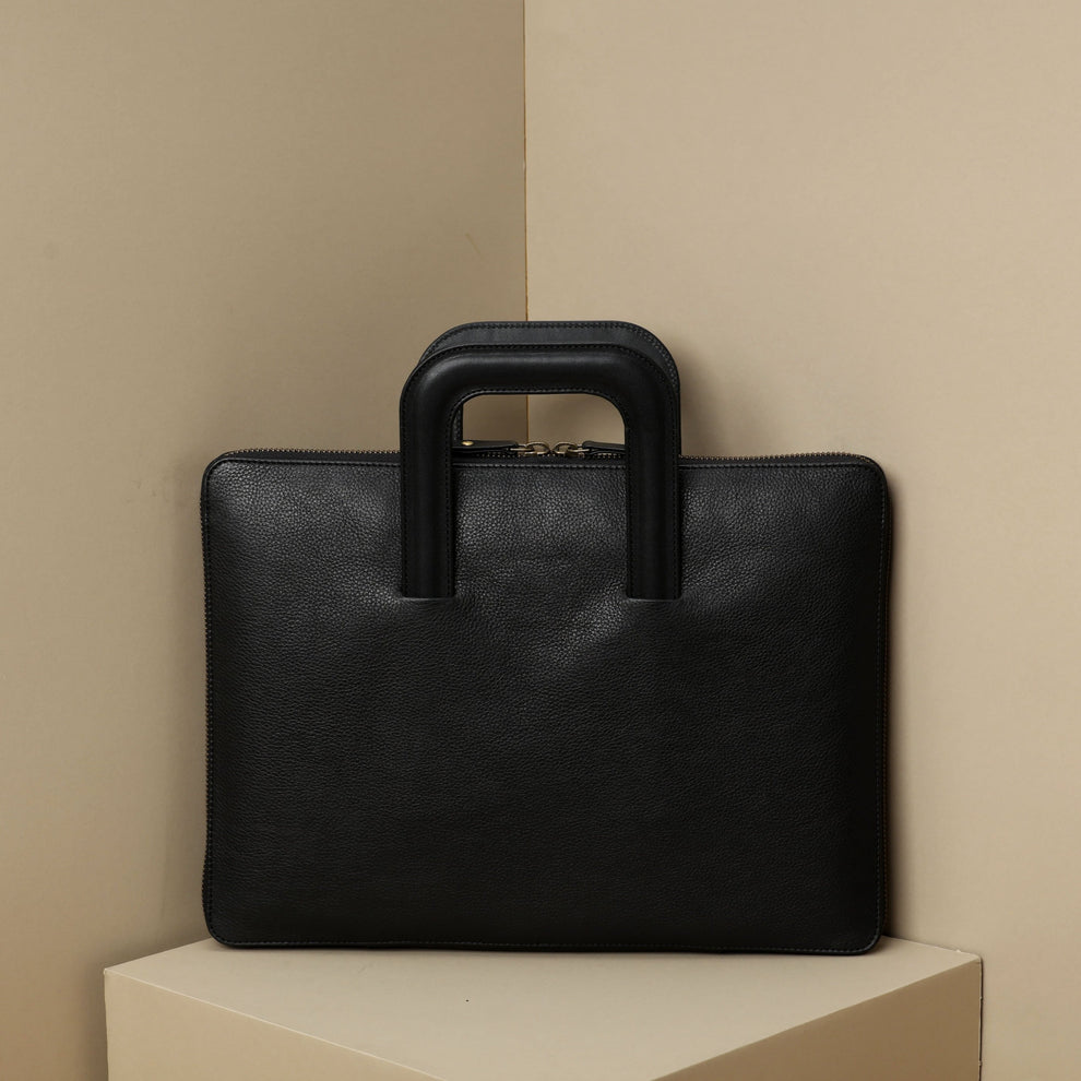 Leather Laptop Case with Handles - Black – Out of the Factory