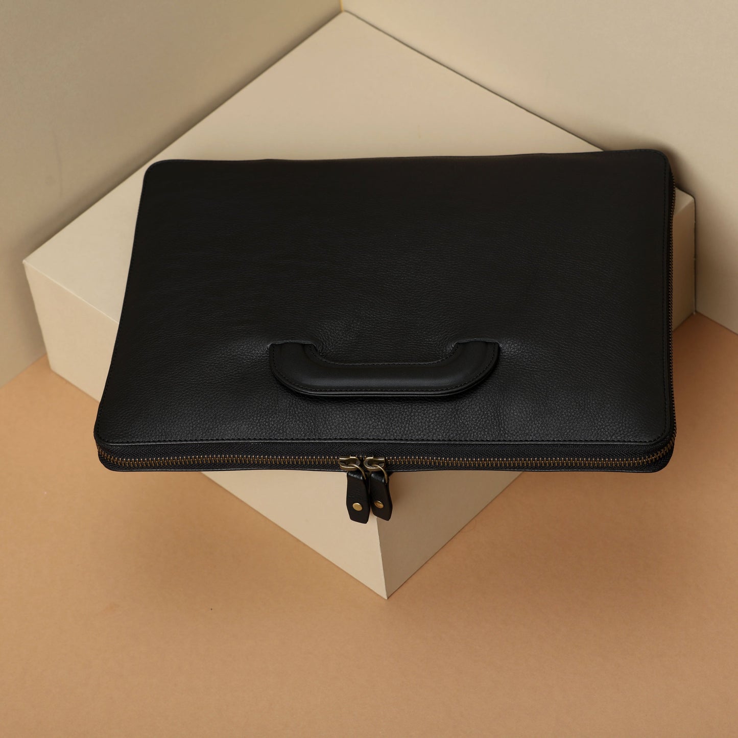 Leather Laptop Case Handles Black