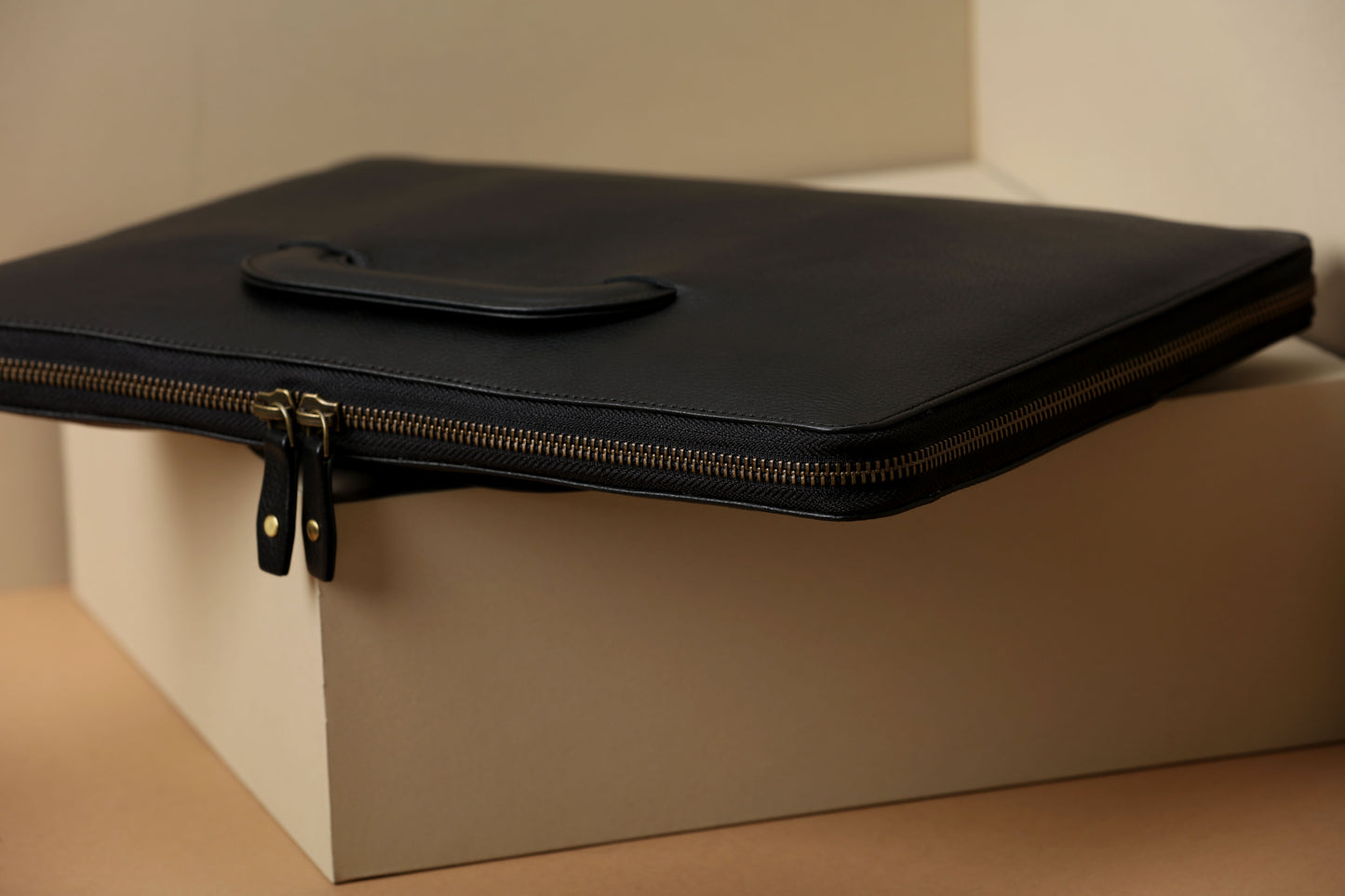 Leather Laptop Case Handles Black